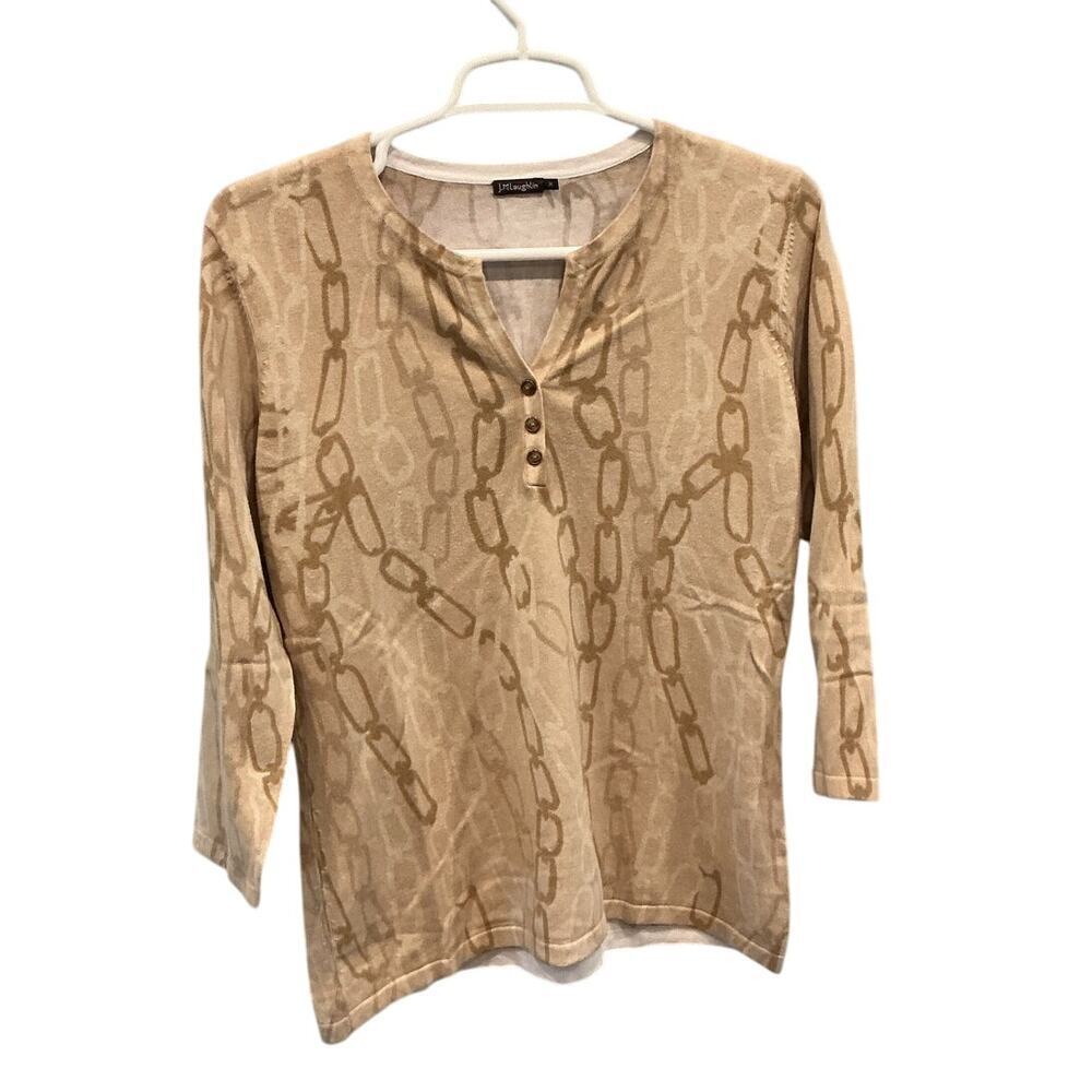 J. Mclaughlin Womens Lightweight Popover Sweater Size Medium Chain Print Cream